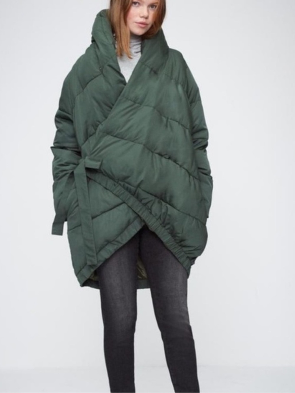 Universal Standard Womens Kanda Olive Green Puffer Wrap Coat
